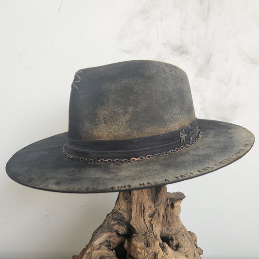 Distressed Two Tone Acid Wash Premium Wool Felt Fedora Hat