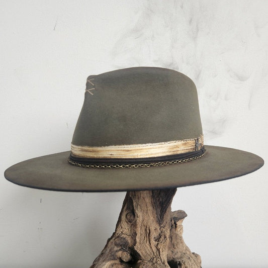 Lightly Distressed Premium Olive Fur Felt Fedora Hat