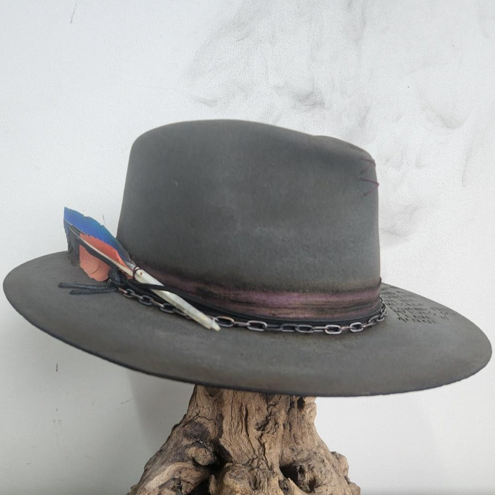 Lightly Distressed Premium Grey Fur Felt Fedora Hat