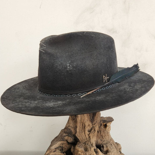 Distressed Black and White Acid Wash Premium Wool Felt Hat