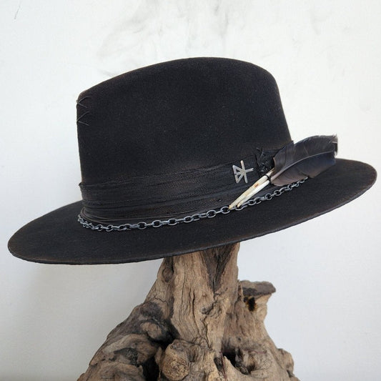 Lightly Distressed Black Wool Felt Fedora Hat