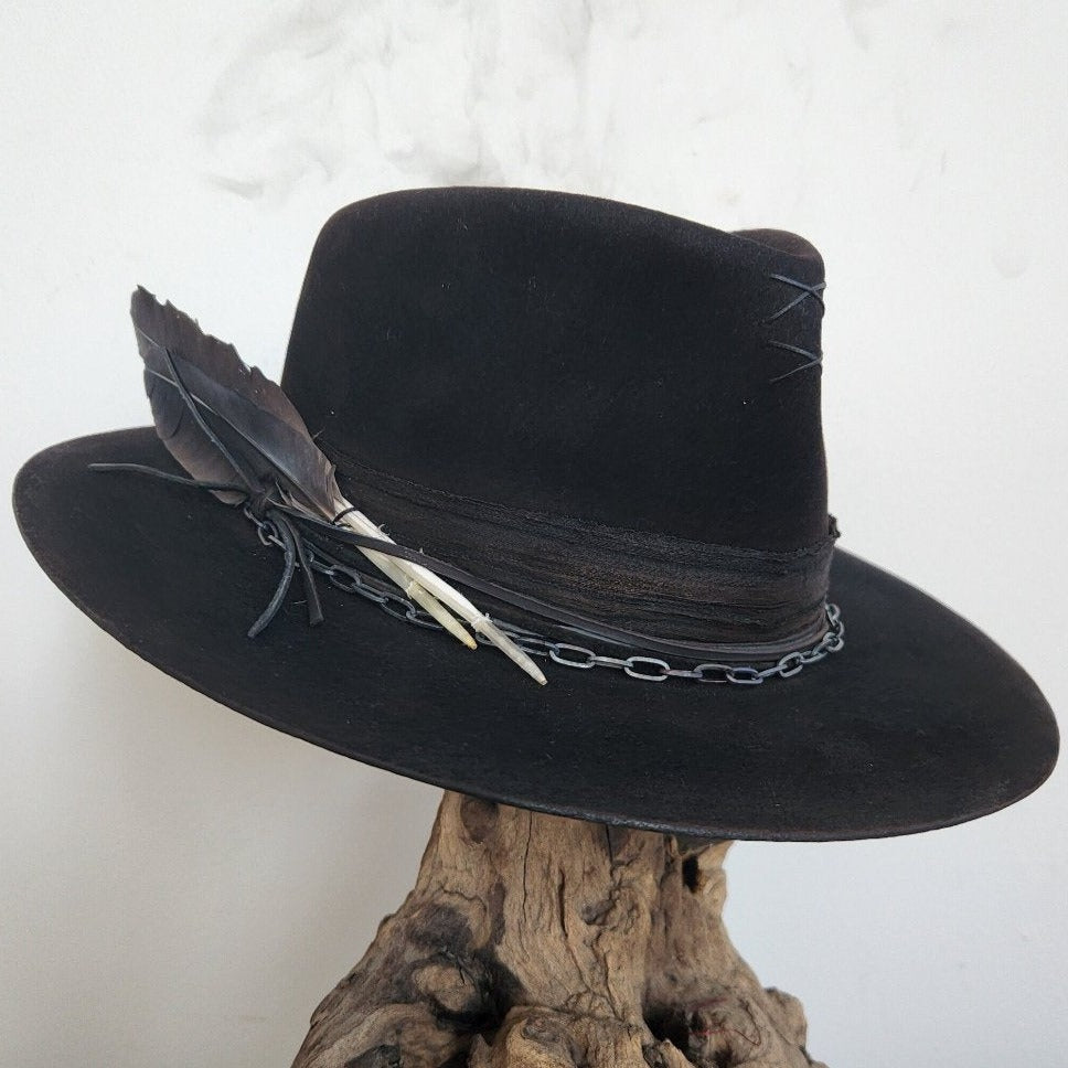 Lightly Distressed Premium Black Fur Felt Fedora Hat