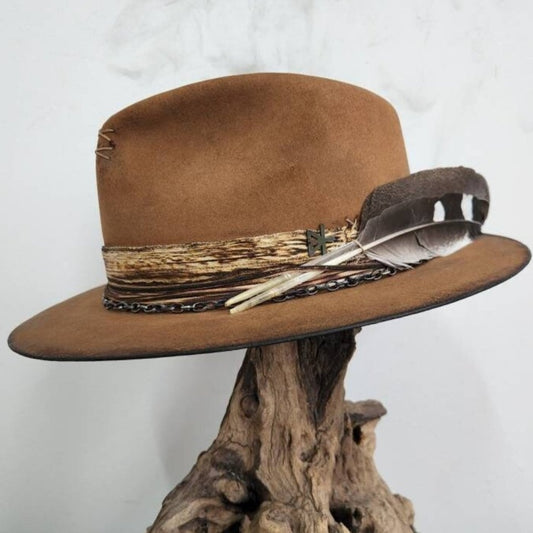 Distressed Premium Tan Fur Felt Fedora Hat