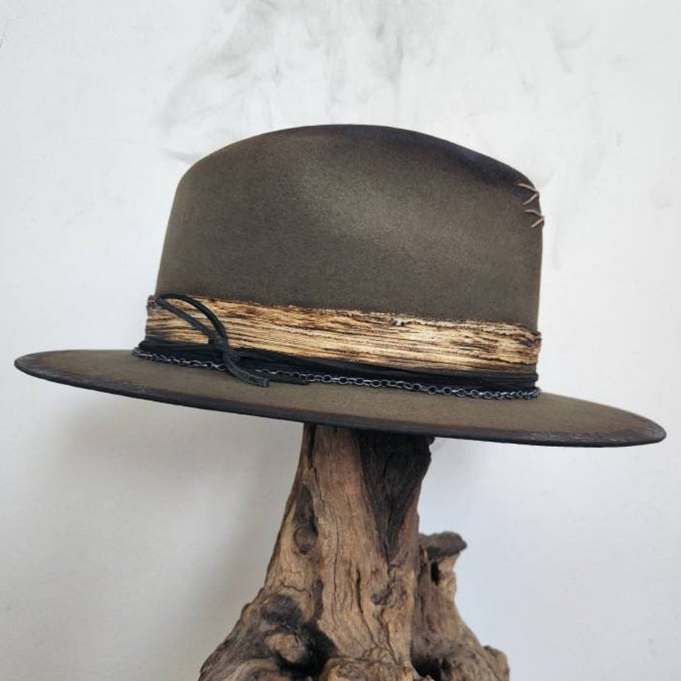 Distressed Premium Olive Green Fur Felt Fedora Hat