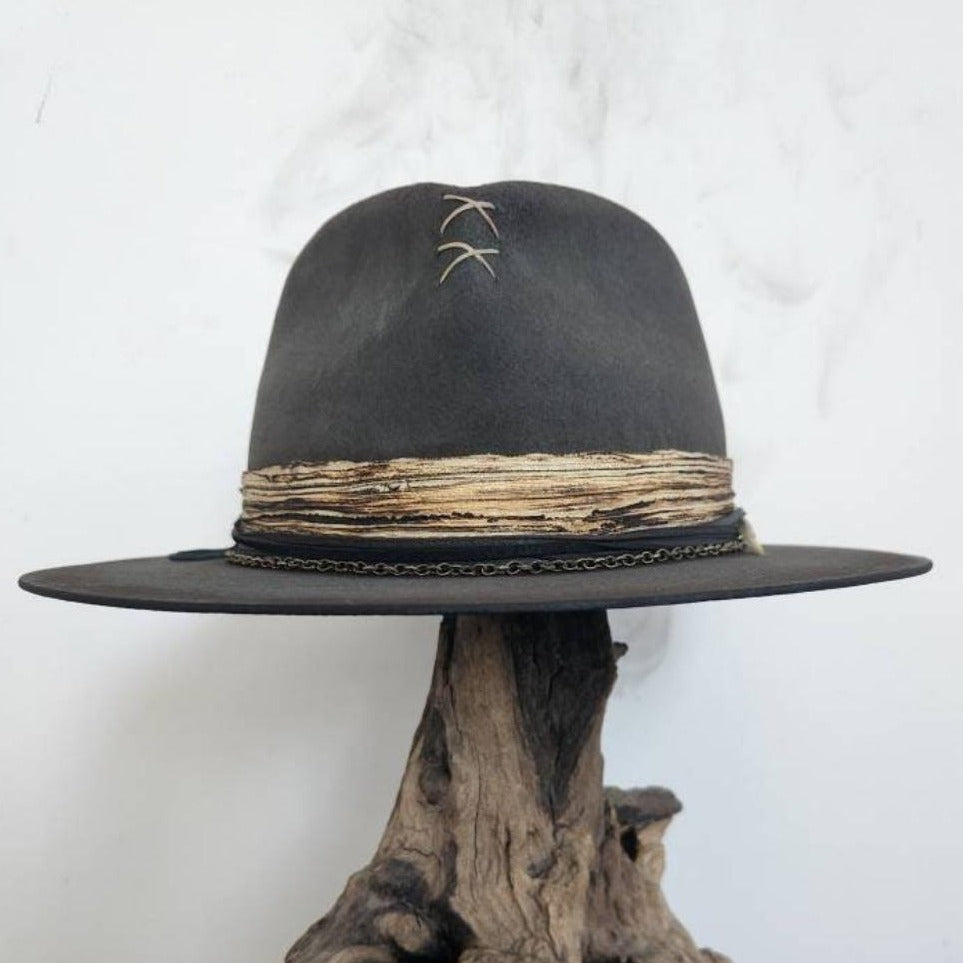 Distressed Grey Premium Fur Felt Fedora Hat