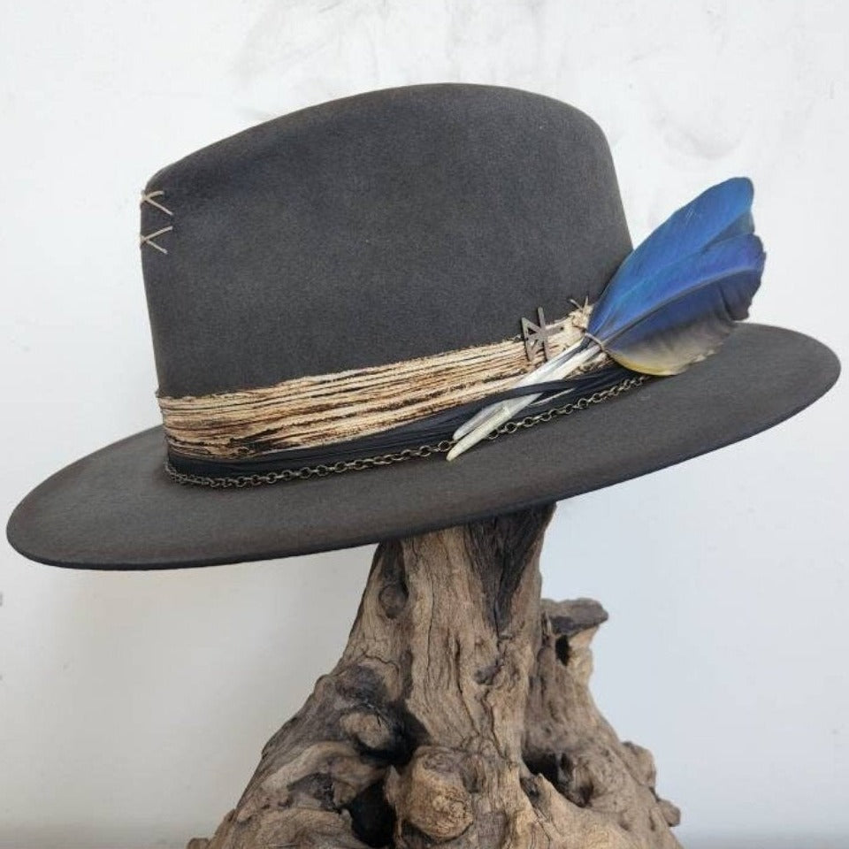 Distressed Grey Premium Fur Felt Fedora Hat