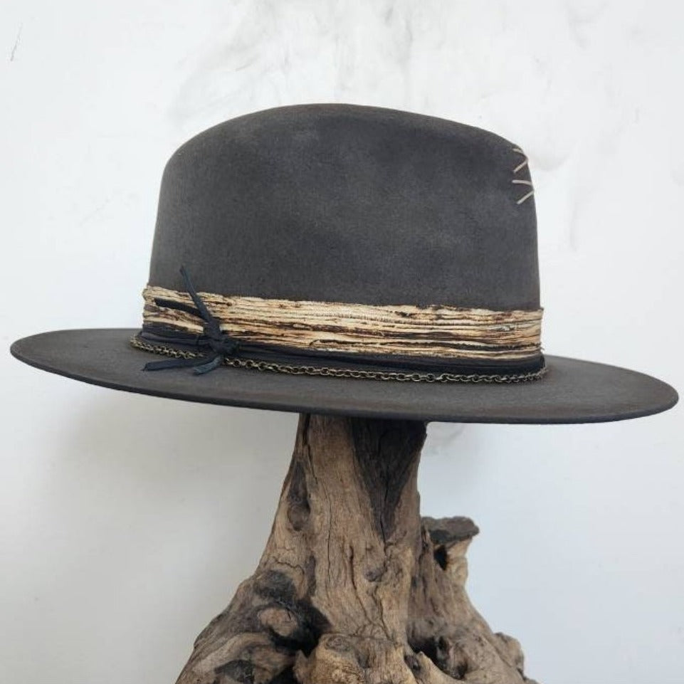 Distressed Grey Premium Fur Felt Fedora Hat