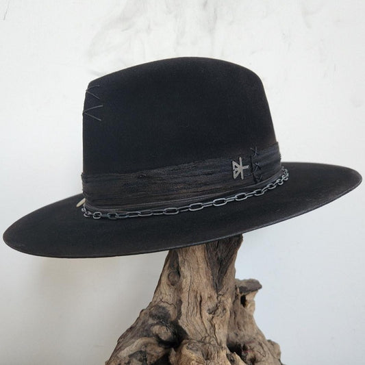Lightly Distressed Premium Black Fur Felt Fedora Hat