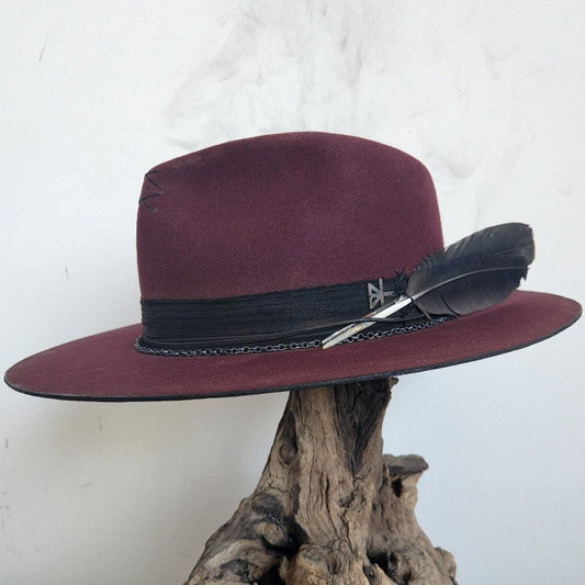 Lightly Distressed Burgundy Wool Felt Fedora Hat