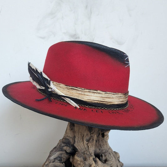 Distressed Red Wool Felt Fedora Hat