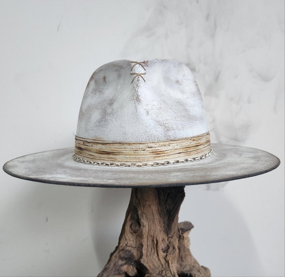 Premium White Acid Wash Fur Felt Fedora