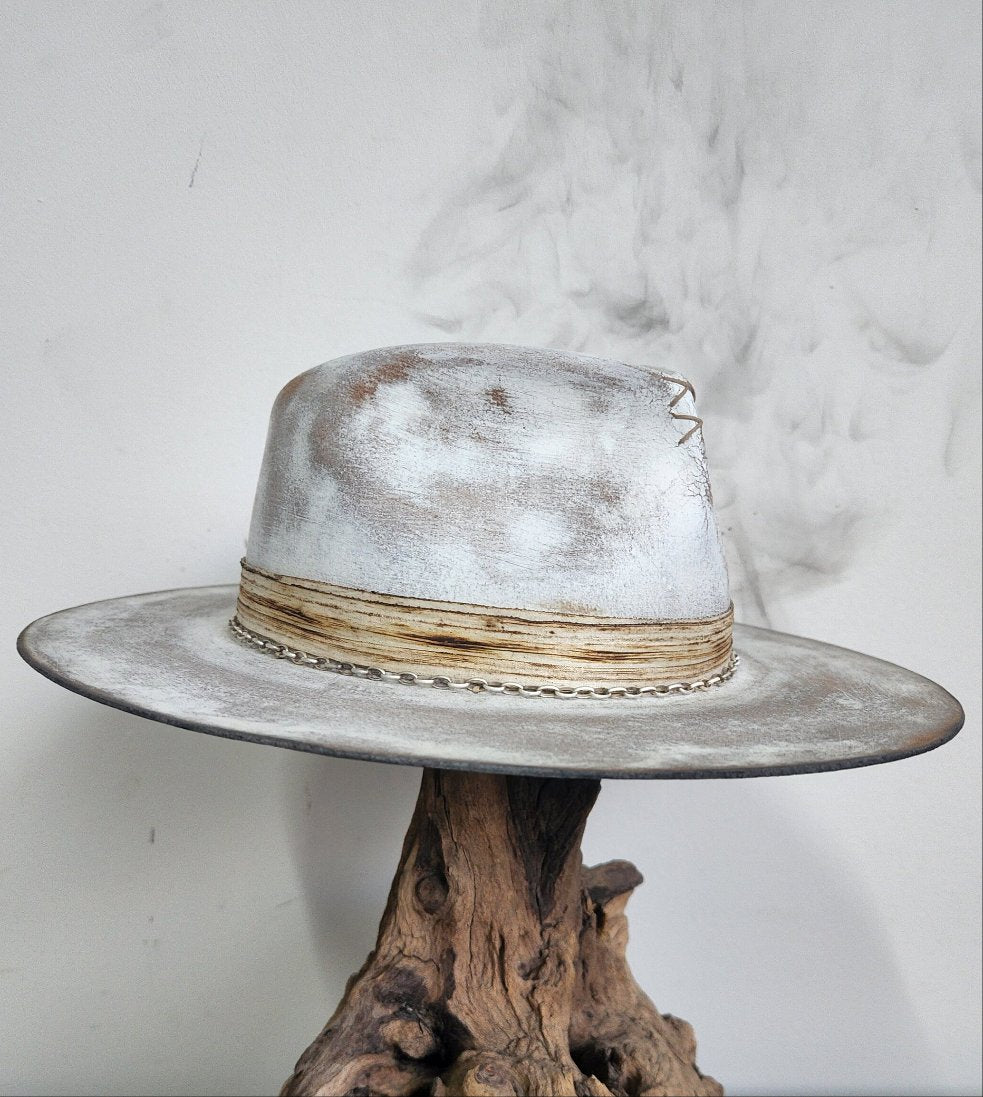 Premium White Acid Wash Fur Felt Fedora