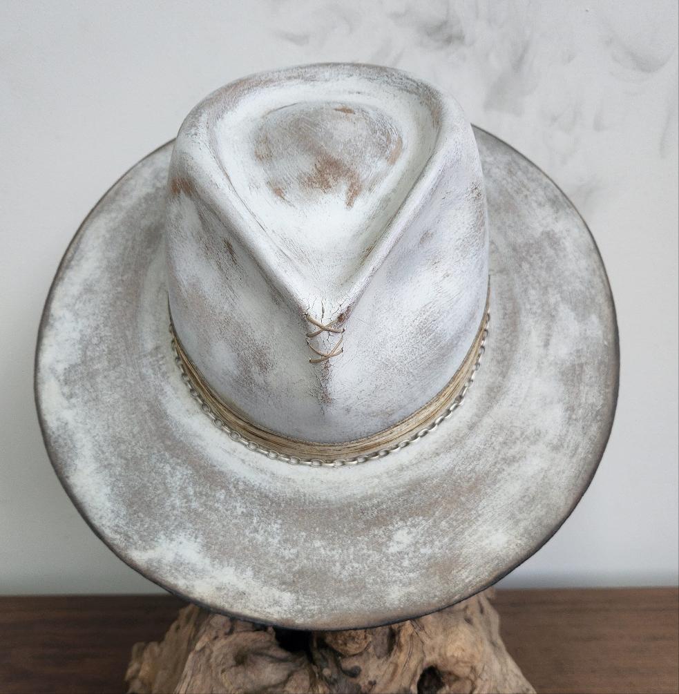 Premium White Acid Wash Fur Felt Fedora